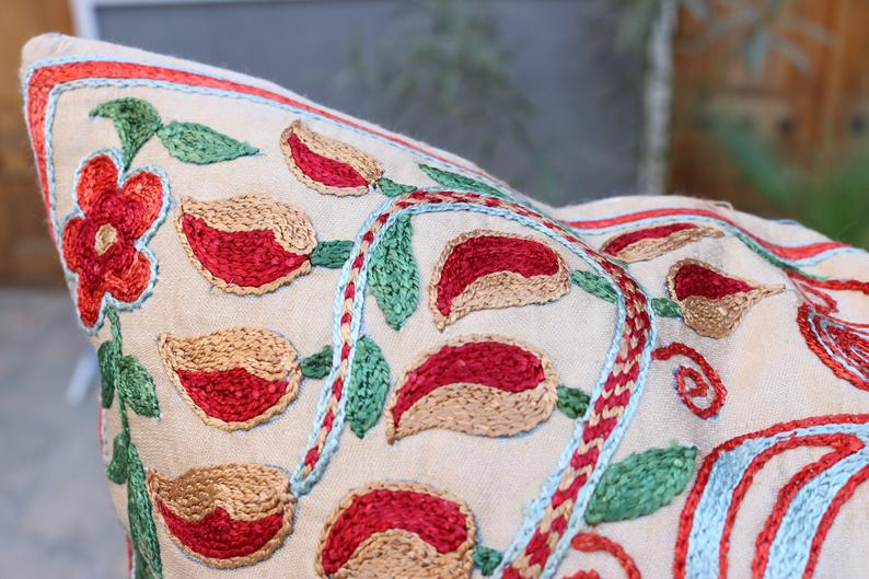 Uzbek hand made silk on silk suzani pillow case