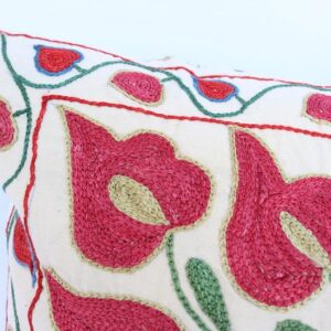Uzbek hand made silk on cotton suzani pillow case