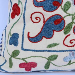 Uzbek hand made silk on cotton suzani pillow case